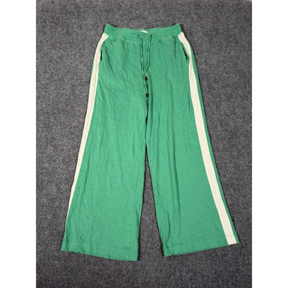 Spell Women's XS Green Hemp White Organic Cotton Wide Leg Pants Striped